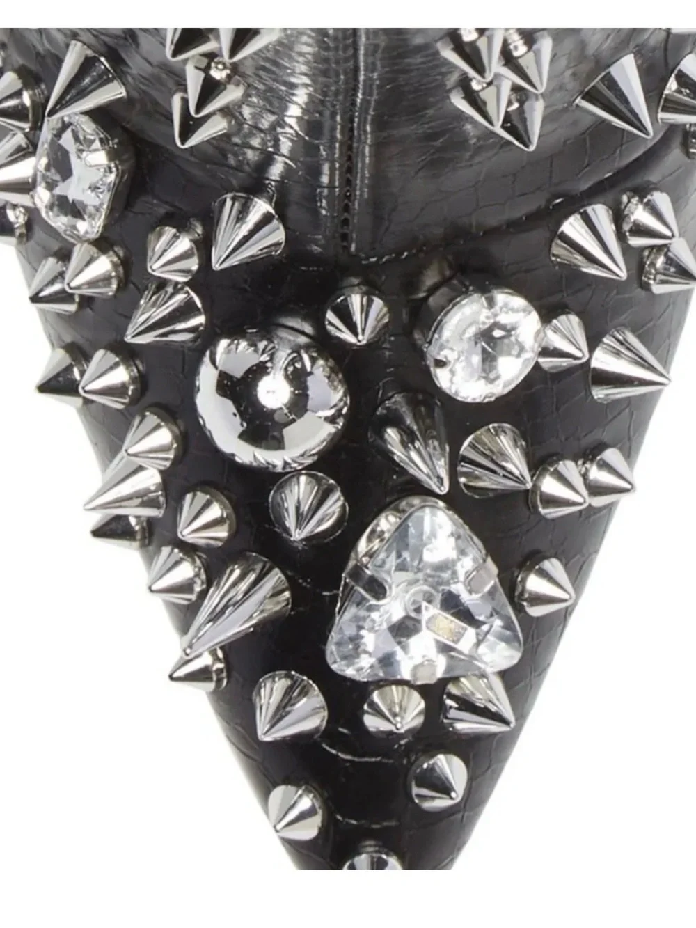 Black Studded crystal Pointed-Toe Stiletto Ankle Boots